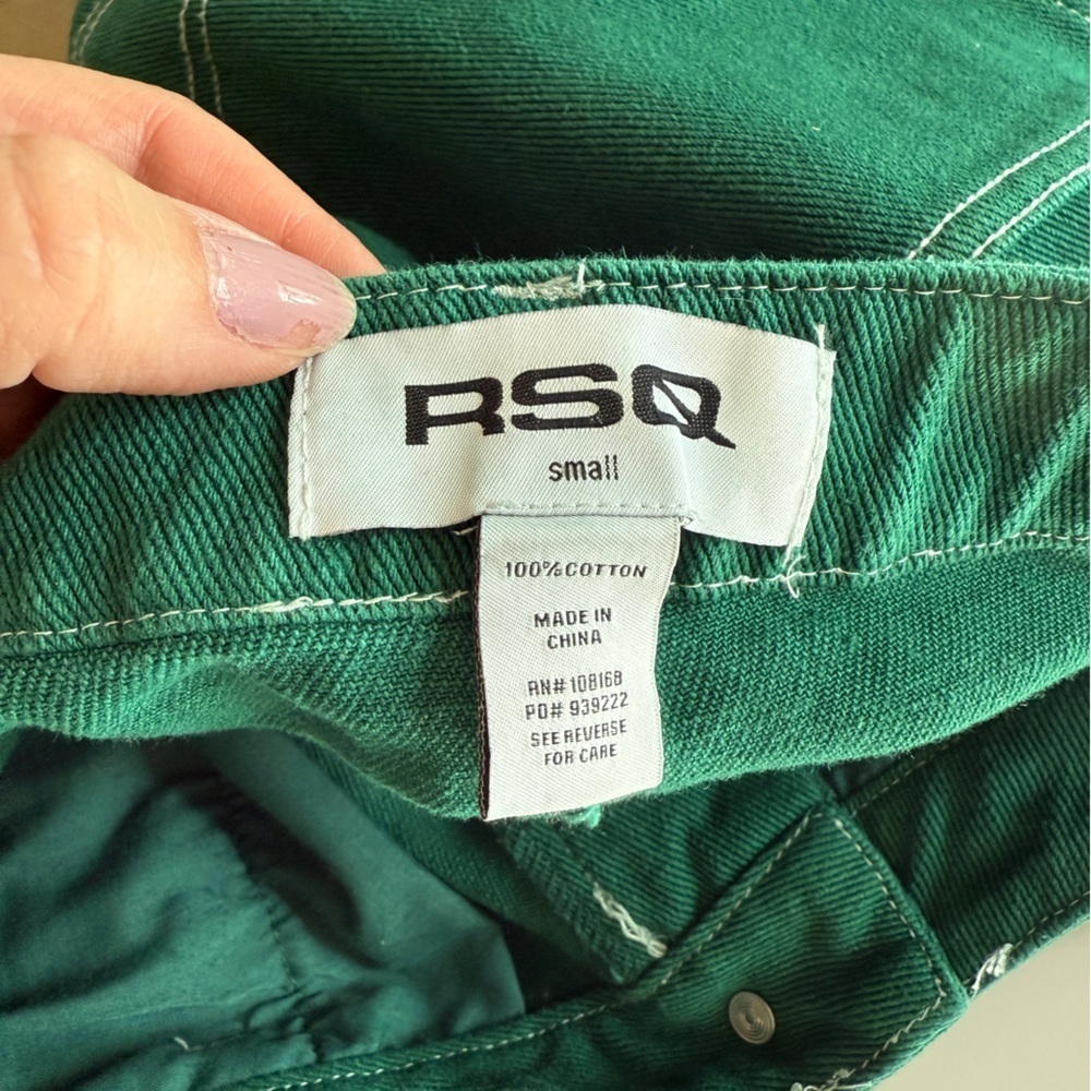 Tilly’s RSQ High Rise Wide Leg Carpenter Painter Jeans Kelly Green Spring - Picture 5 of 6